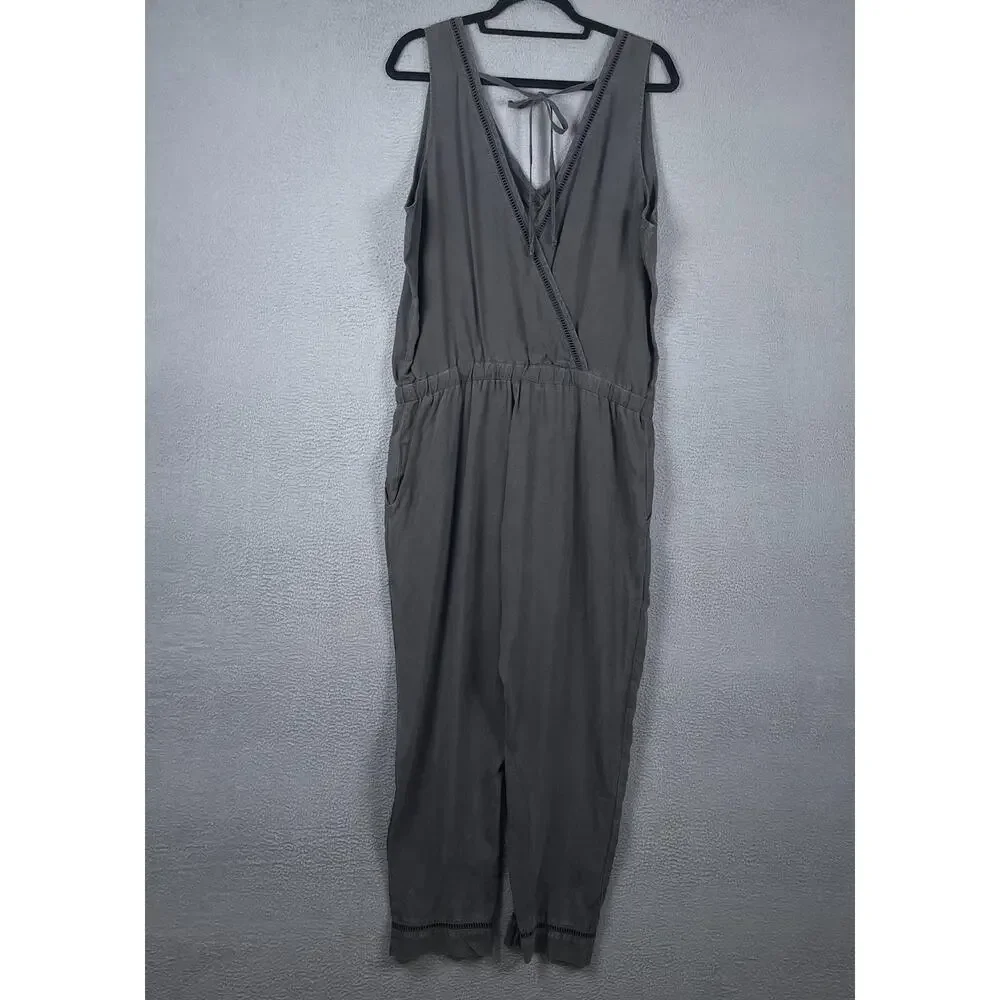 Cloth & Stone Jumpsuit Womens M Gray Sleeveless V-Neck Strap Pockets Casual